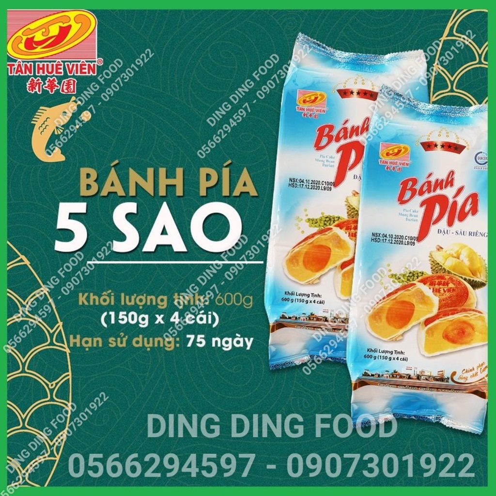 [ Combo 3 Túi ] Bánh Pía Nhân Đậu Xanh Sầu Riêng Trứng 600g [ 1 TÚI 4 BÁNH ] Tân Huê Viên| Sóc Trăng - DING DING FOOD