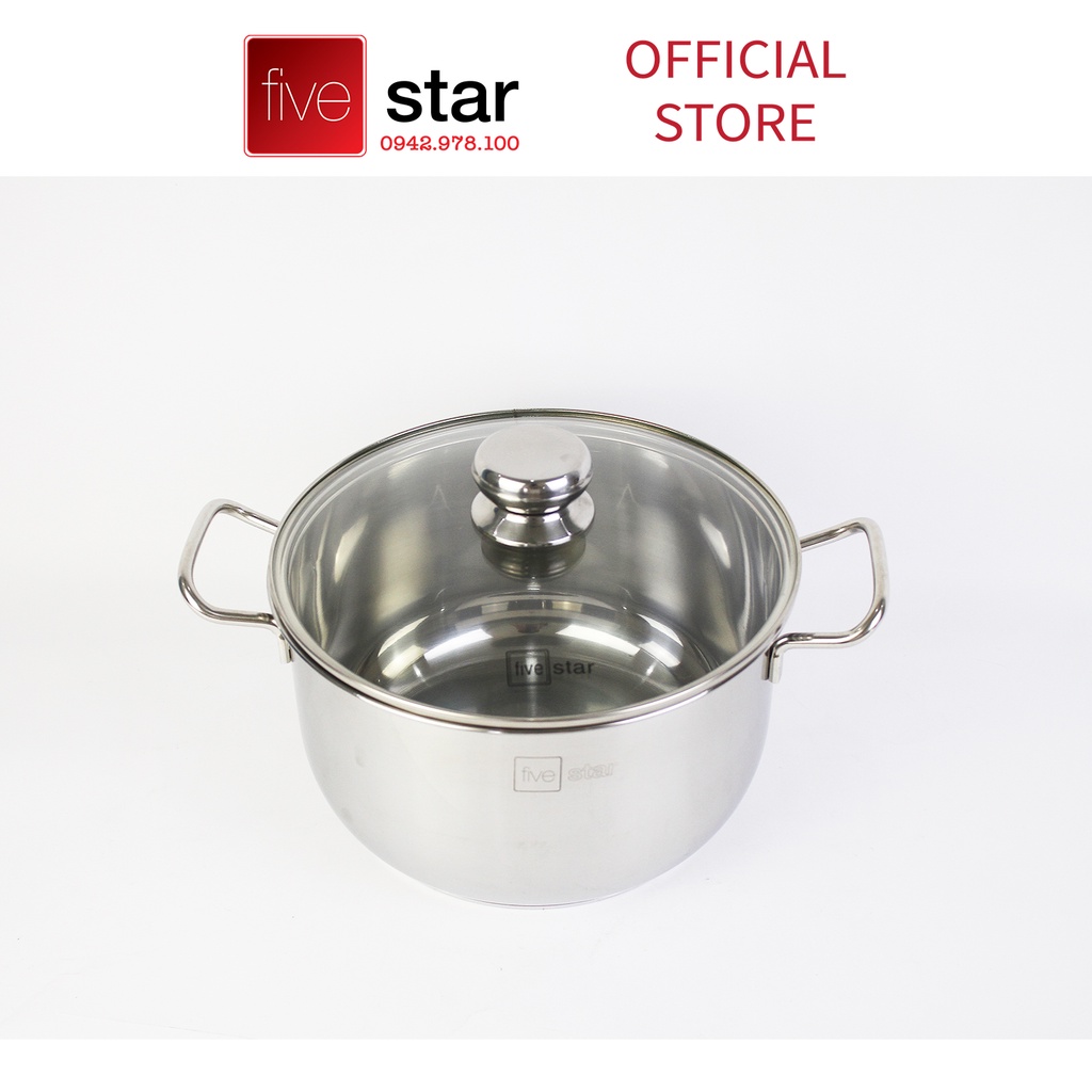 Bộ Nồi 3 Đáy Inox 430 Fivestar Standard nắp kính/ nắp inox (1 Quánh 18cm, 2 Nồi 20cm-24cm, 1 Chảo 24cm và 1 Xửng 24cm)