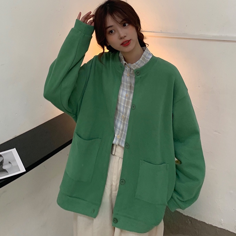 SUXI Áo Hoodie Nữ Tay Dài Dáng Rộng Màu Trơn Thời Trang Mới