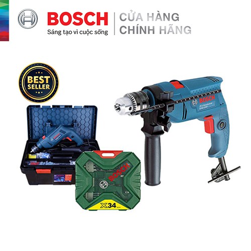 [CHÍNH HÃNG] Bộ máy khoan động lực cầm tay Bosch GSB 550 FREEDOM SET 100 chi tiết + Bộ Mũi Khoan 34 Chi Tiết