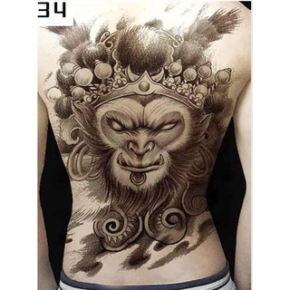 Hình xăm dán kín lưng Tề Thiên quỷ trắng đen 34x48cm