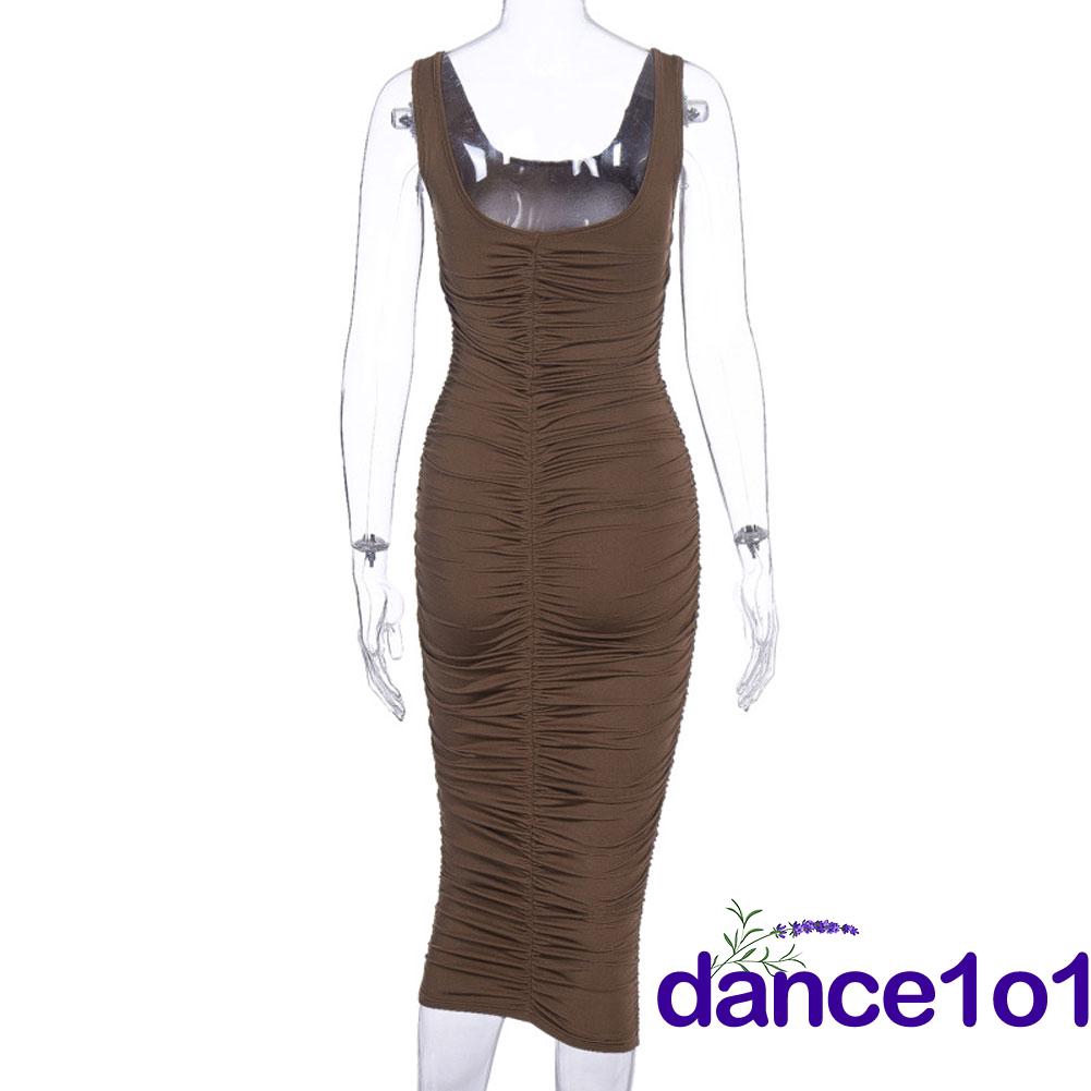 ✯☽Women Long Folds Sleeveless Solid Color Slim Fit Sexy Backless Evening Dress | BigBuy360 - bigbuy360.vn