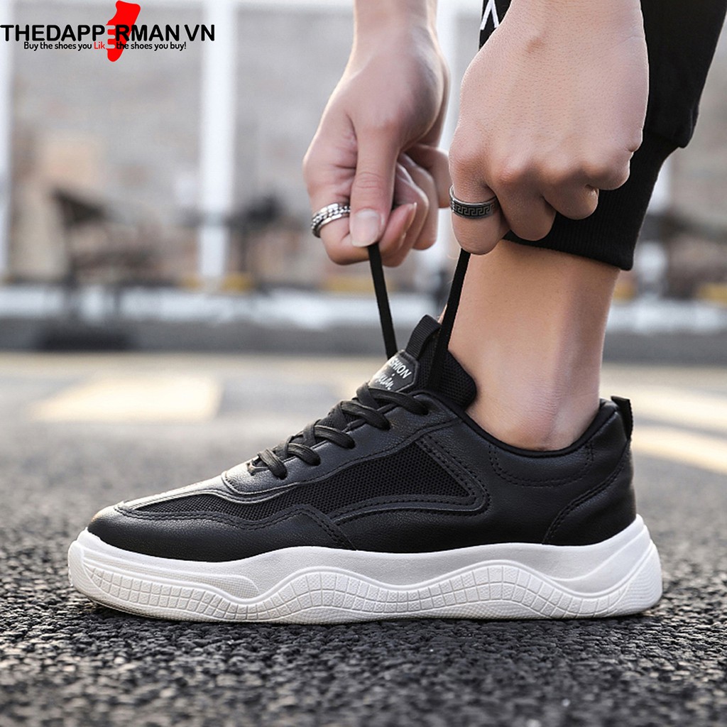 Giày thể thao sneaker nam THEDAPPERMAN CS02 chất liệu da, đế cao su nhiệt dẻo, êm chân, chống trơn trượt, màu đen