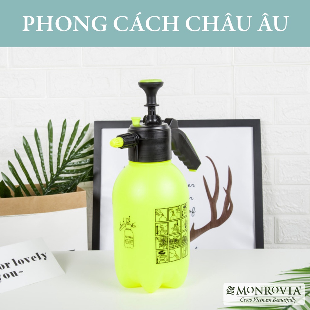 Bình tưới cây MONROVIA 2 lít, tưới cây cảnh, rửa xe ô tô, xe máy, vòi dài, tặng vòi ngắn, màu xanh, tiêu chuẩn Châu Âu