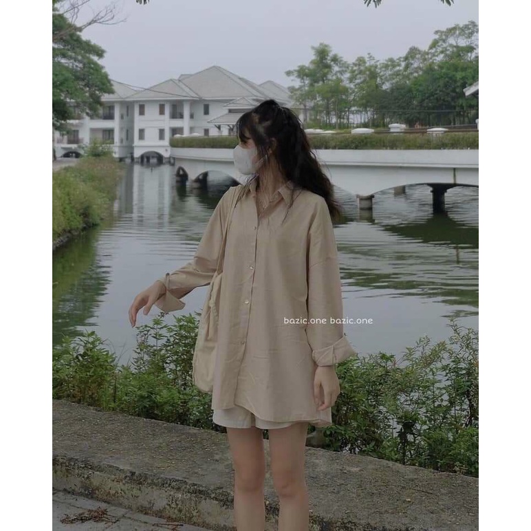 Áo sơ mi dài tay cúc sau lưng oversize chất thô lụa mềm, áo sơ mi kiểu Hàn Quốc - 1stclothes