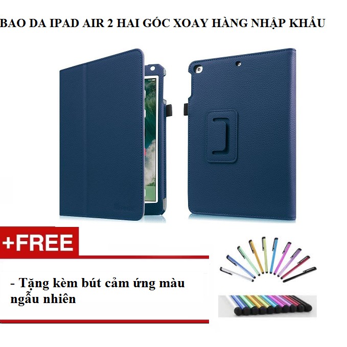 Bao da iPad Air 2 - Hai góc xoay - Tặng kèm bút cảm ứng - Màu xanh lam