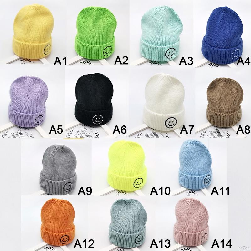 Mũ Len Trùm Đầu Hoạ Tiết Hình Mặt Cười Dành Cho Bé 3-7 Tuổi