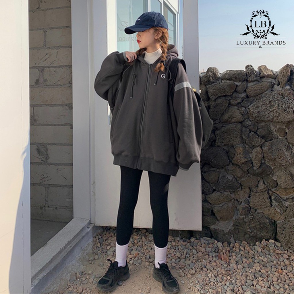 [CÓ SẴN] Áo khoác lót nỉ bông da cá bóng chày nữ form rộng dày dặn dài tay có mũ dây kéo rút ulzzang Hàn Quốc | BigBuy360 - bigbuy360.vn
