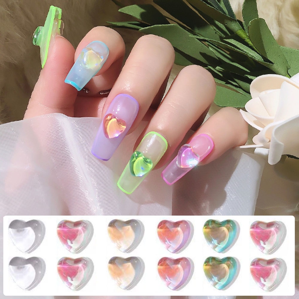 [Hàng mới về] Set 10 phụ kiện trang trí móng tay hình trái tim màu kẹo phong cách Nhật Bản thời trang