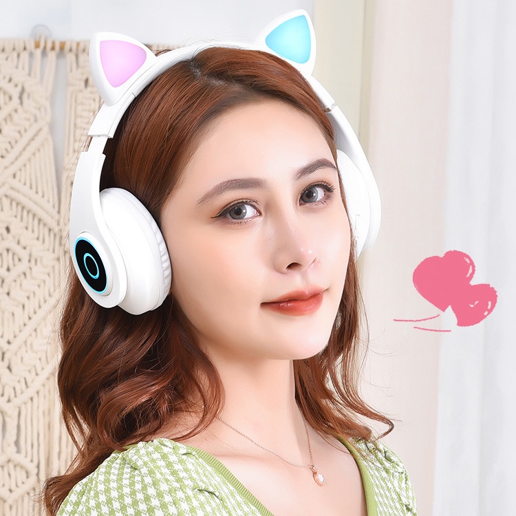 Tai Nghe Mèo Kết Nối Bluetooth Chụp Tai,Headphone Tai Mèo Dễ Thương Có Mic,Âm Bass Mạnh Mẽ - Bảo Hành 12tháng