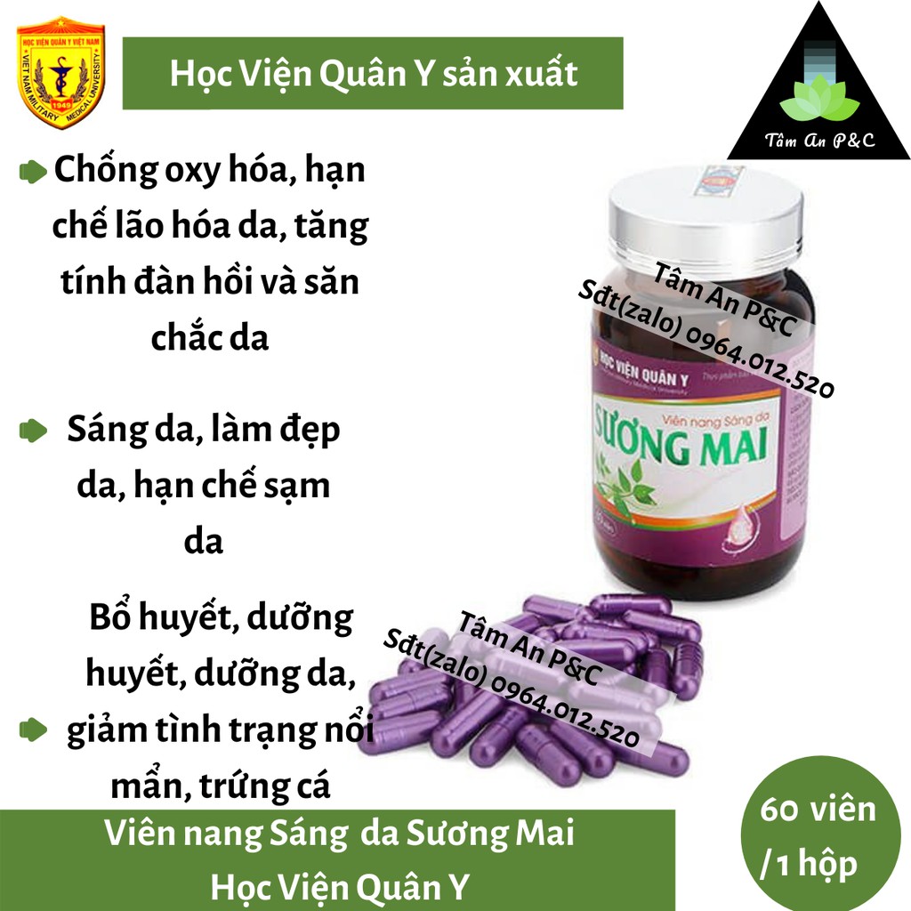 (Combo 2 hộp) Viên uống trắng da, sáng da Sương Mai Học Viện Quân Y- Giúp da mềm mại, sáng trắng- CHÍNH HÃNG HVQY | BigBuy360 - bigbuy360.vn