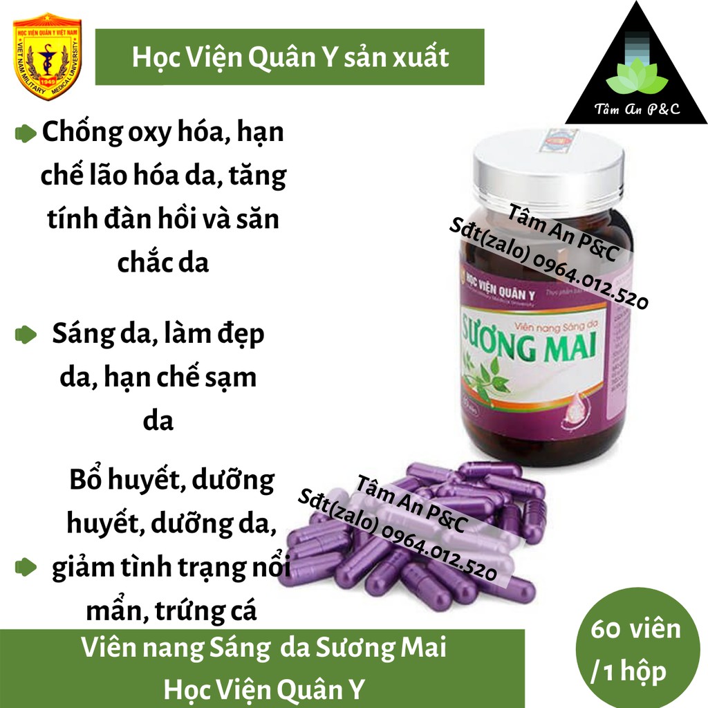 (Combo 2 hộp) Viên uống trắng da, sáng da Sương Mai Học Viện Quân Y- Giúp da mềm mại, sáng trắng- CHÍNH HÃNG HVQY