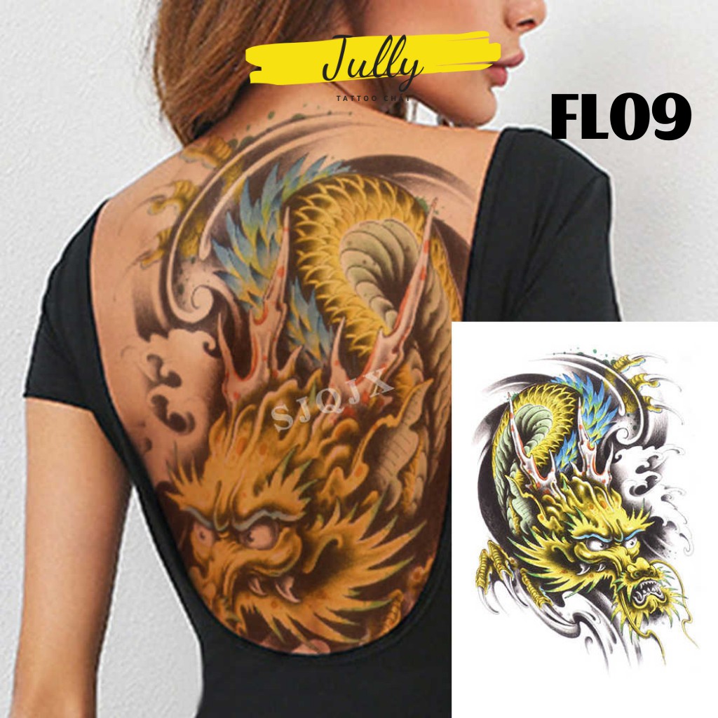 Hình xăm dán kín, full, bít lưng rồng, xăm tạm thời chống nước JULLY Tattoo chất