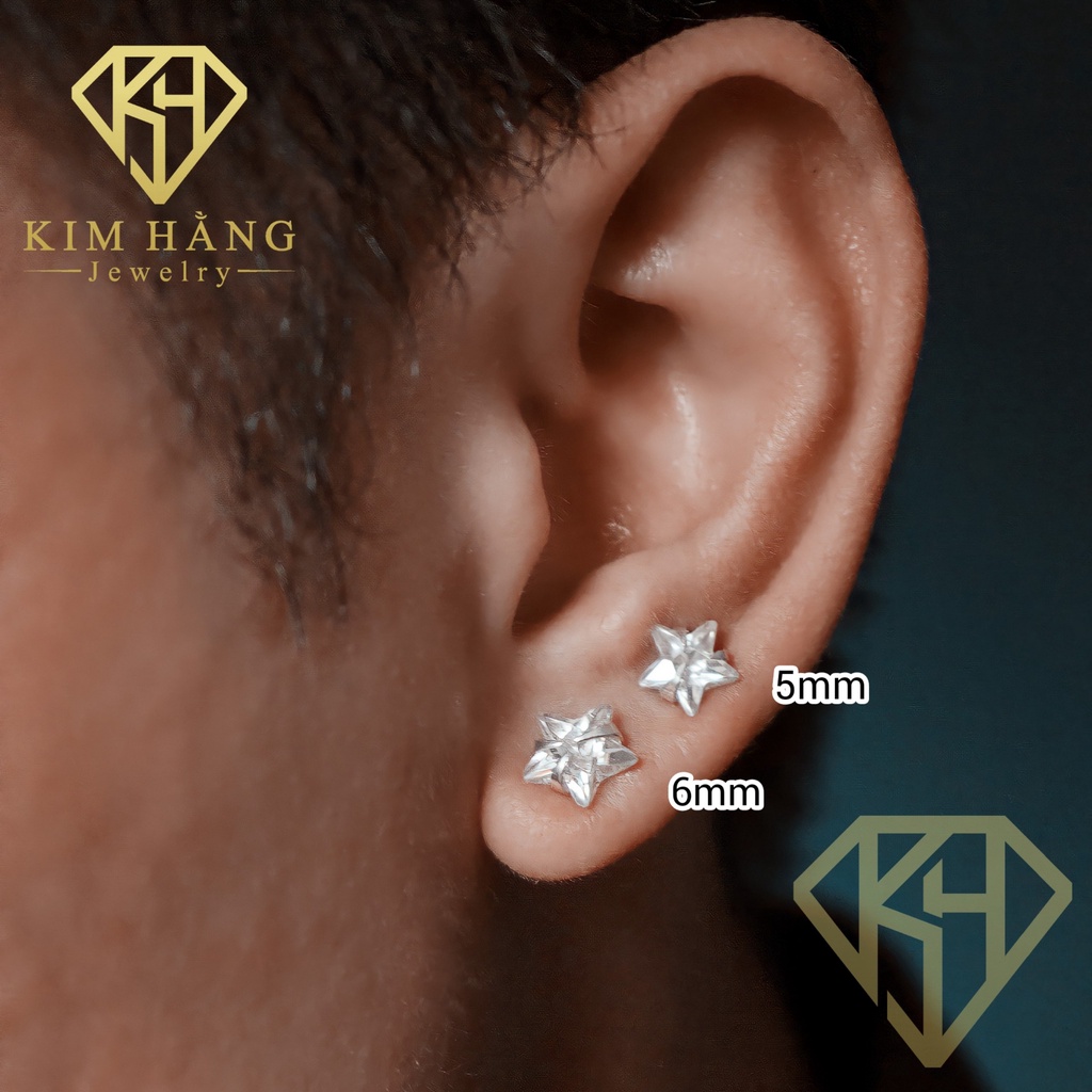 Khuyên Tai Bạc Nụ Ngôi Sao Đá Trắng KHJER078 - Chốt Đẩy