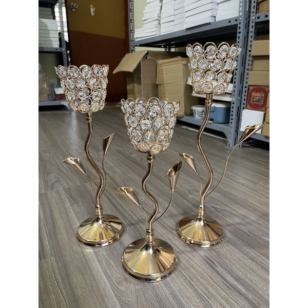 🌸 Bộ 3 Chân Nến Cành Hoa Đính Pha Lê - CN181 🌸