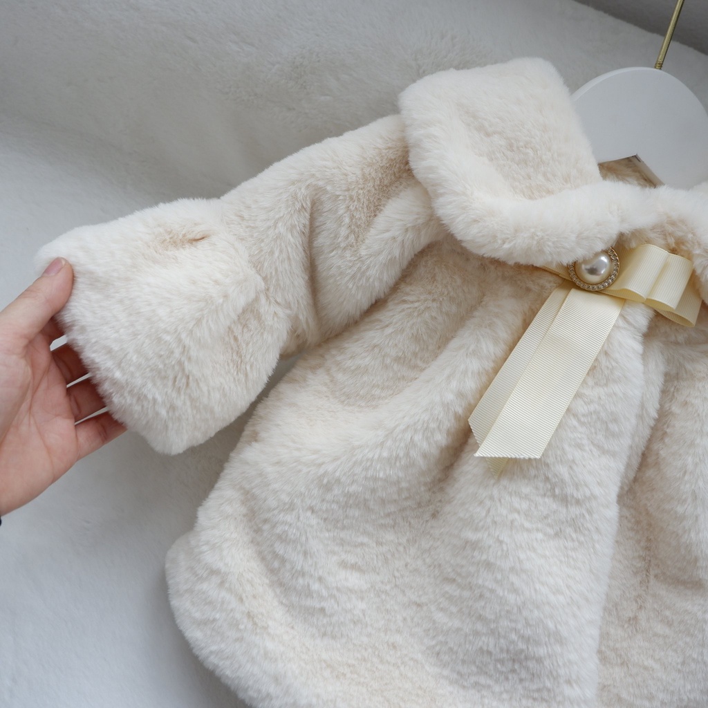 Áo lông bé gái Kiwy Kids phong cách tiểu thư,cổ đính nơ bên trong trần bông Kids2155ss cho bé từ 3 tháng đến 2 tuổi