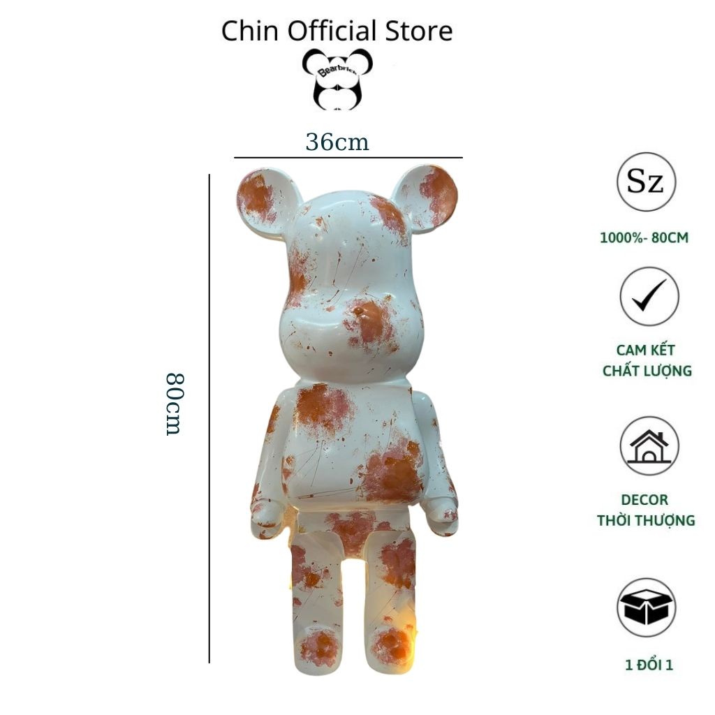 Bearbrick, gấu bearbrick 1000 cỡ lớn 80cm, mẫu lá mùa thu màu sắc  hồng cam chất liệu nhựa cao cấp - Chin Official Store
