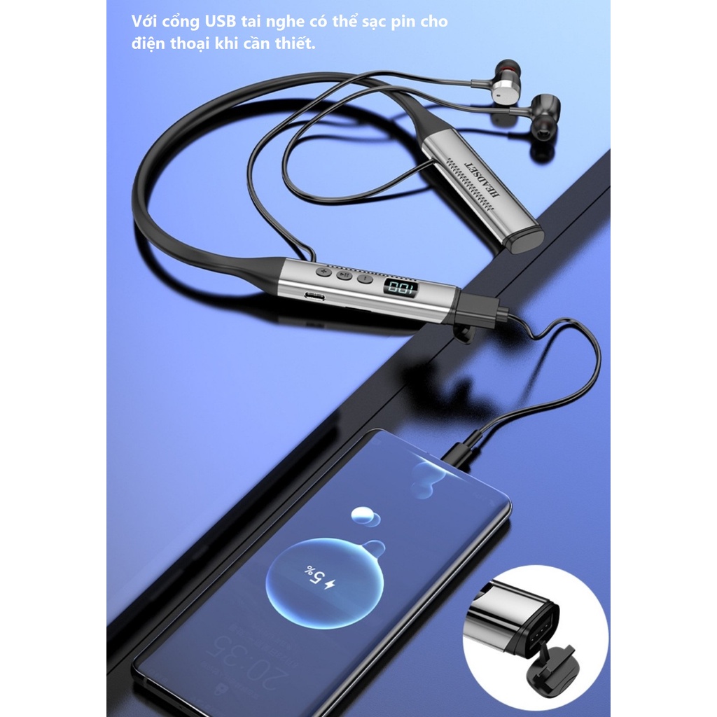 Tai Nghe Bluetooth  5.1 GYM - KT, Pin 800mAh  Nghe Nhạc Và Đàm Thoại Từ 60 - 80 Giờ, Led Báo % Pin ,Có Khe Lắp Thẻ  Nhớ
