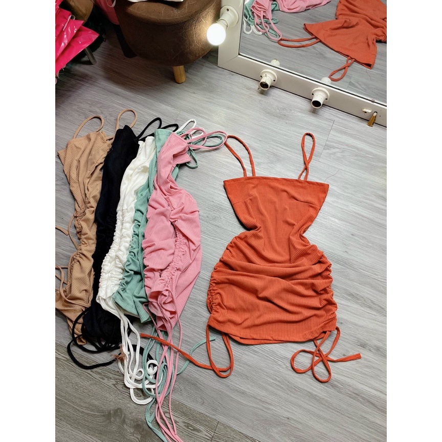 [Mới] Đầm Borip 2 Dây Phối Dây Rút