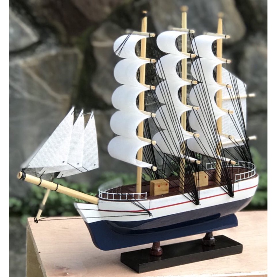 Mô hình thuyền phong thủy  - Thuyền gỗ Le Blem dài 28cm -35cm - Buồm vải trắng -