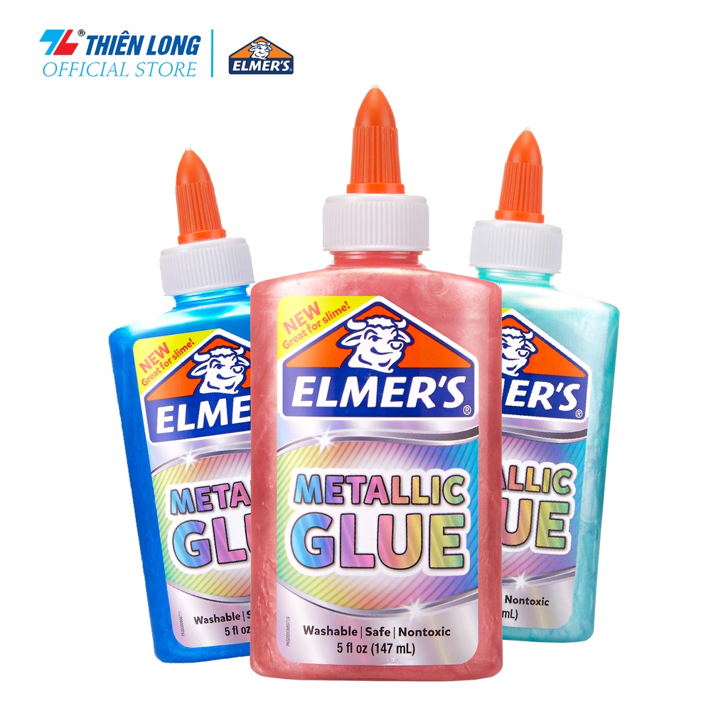 Combo Keo Metallic Glue ánh nhũ - ánh kim Elmer's 147ml &amp; Dung dịch Elmer's tạo Slime 258.77ml