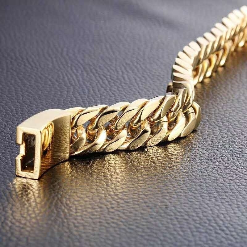 Vòng Tay Cuba Mạ Vàng 18K Thời Trang Mới Cho Nam Và Nữ