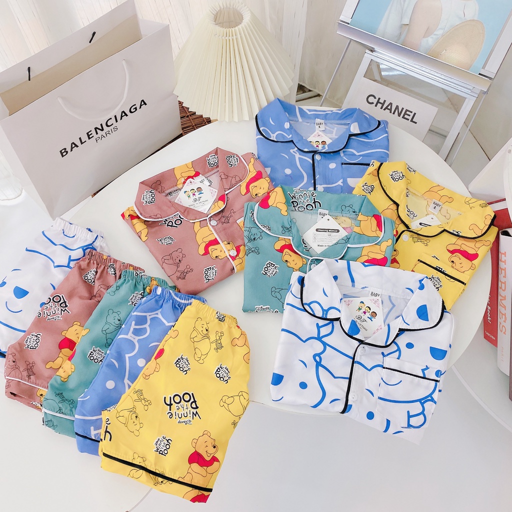 CT24 Bộ Pijama Cộc Tay Họa Tiết Gấu Cho Bé Chất Vải Kate Thái Mùa Hè Mát Mẻ Đủ Size Từ 8-20Kg VNXK Nhật-Hàn