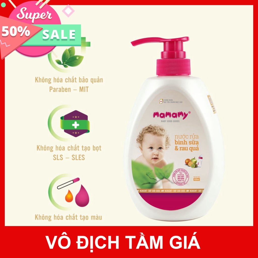 Combo 2 Túi bổ sung Nước rửa bình sữa &amp; rau quả Mamamy 600ml