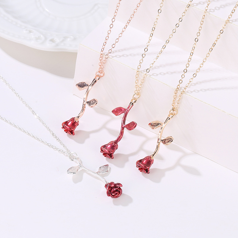 Vòng cổ mặt hình hoa hồng xinh xắn phong cách Hàn Quốc dành cho nữ
