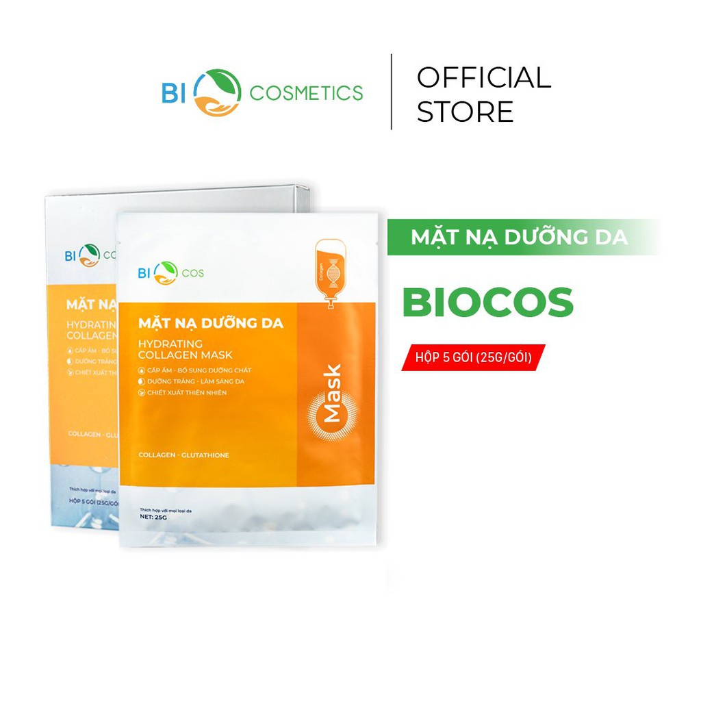 Mặt Nạ Dưỡng Da Collagen Tươi BIOCOS hộp 5 gói(25g) ♥ Cấp Ẩm, Bổ Sung Collagen, Định Hình Da Mặt