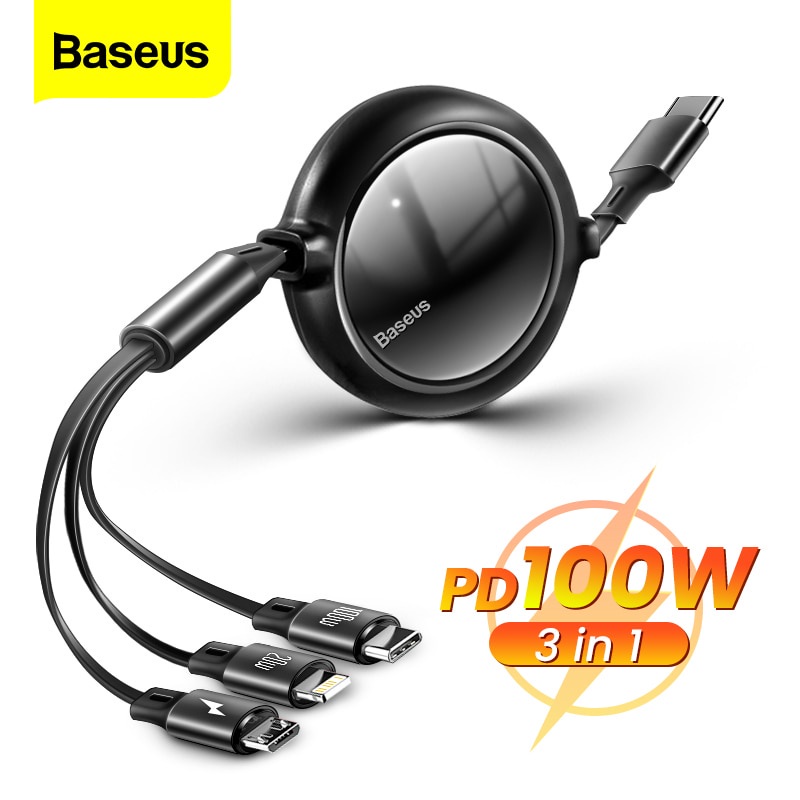 Cáp sạc nhanh Baseus cổng usb 3 trong 1 micro type C 100W cho iPhone 12 Pro Xiaomi
