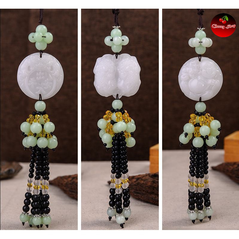 Ngọc bội tỳ hưu treo ô tô, trang trí gương chiếu hậu, Mặt dây chuyền đeo xe, Phụ kiện trang trí, Quà lưu niệm (mẫu giữa)