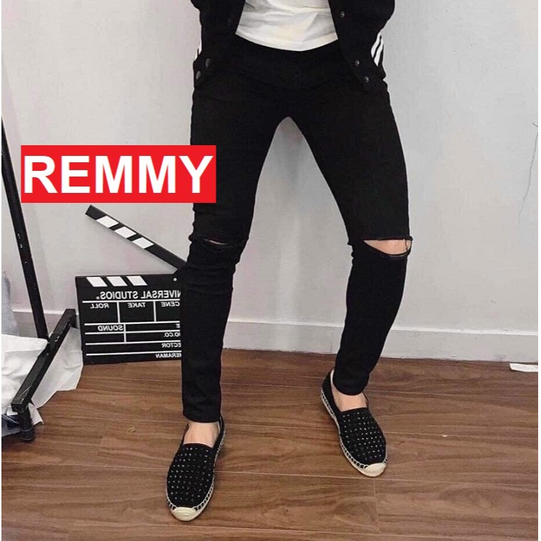 QUẦN JEAN NAM ĐEN RÁCH GỐI CHẤT BÒ CAO CẤP ÔM BODY PHONG CÁCH TRẺ VS303 REMMYSHOP | BigBuy360 - bigbuy360.vn