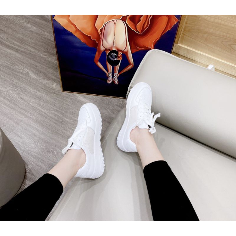 pv(VIDEO) Giày Thể Thao Nữ Trắng Pha Lưới Đính Đá Ngọc Đế 3p Mềm Êm Fullbox Cao Cấp