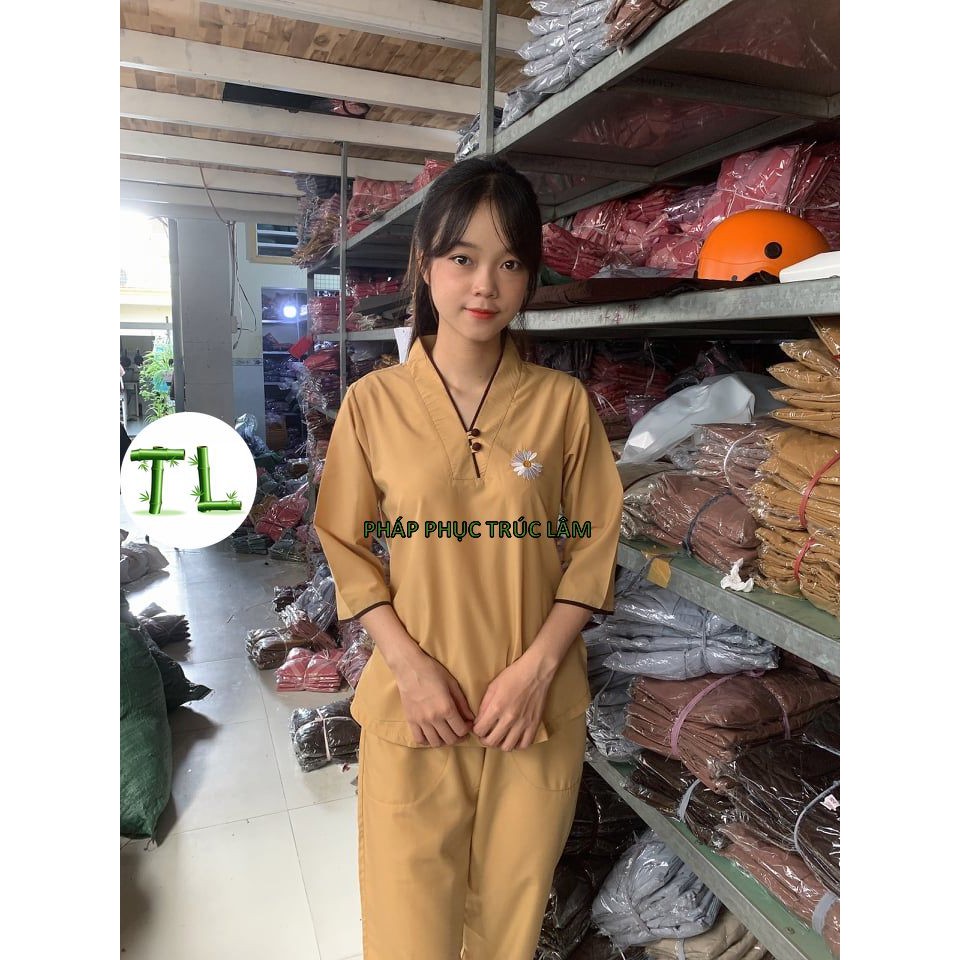 Đồ nữ đi chùa - Áo lam phật tử - Cúc thêu