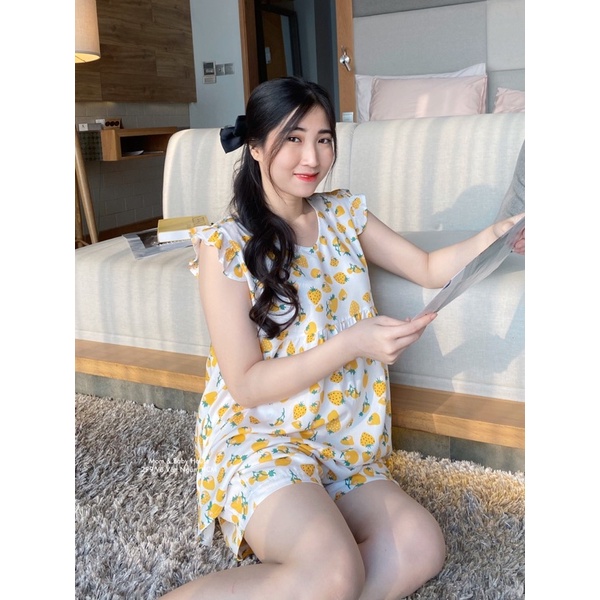 Đồ bộ bầu tôn 2 da thái bèo vai hoa nhí siêu mát ( có video )