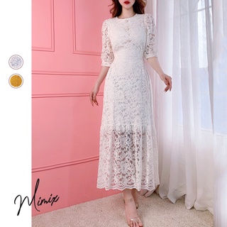 Đầm ren hoa đính cúc ngọc tay phồng dáng đuôi cá MIMIX AQ9205