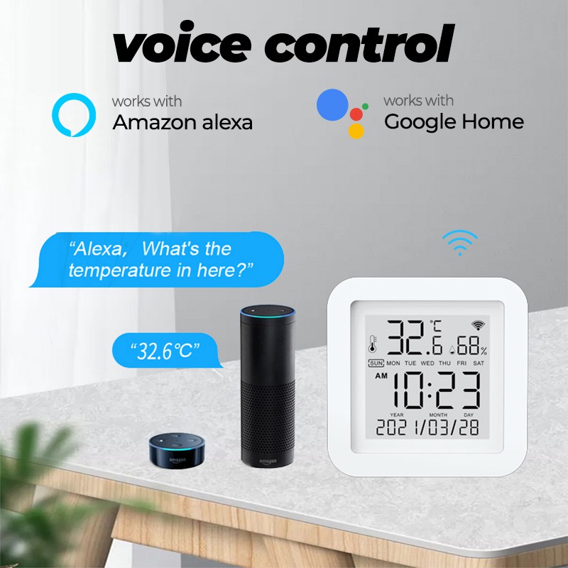 Máy đo độ ẩm SMATRUL điện tử Tuya Wifi thông minh hỗ trợ Alexa Google Home cảm biến nhiệt độ và độ ẩm màn hình LCD
