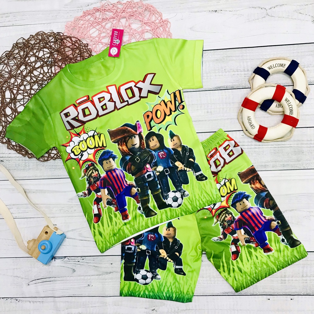 Đồ Bộ cho bé, bộ đồ thun lạnh cộc tay cho bé trai in 3D hình Roblox bé trai size đại từ 10-60kg