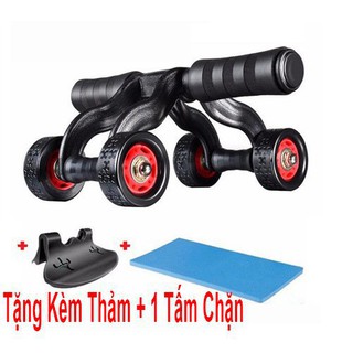 [Có sẵn] Con Lăn Tập 4 Bánh Tập Cơ Bụng 6 Múi Tại Nhà Full Đồ Nghề