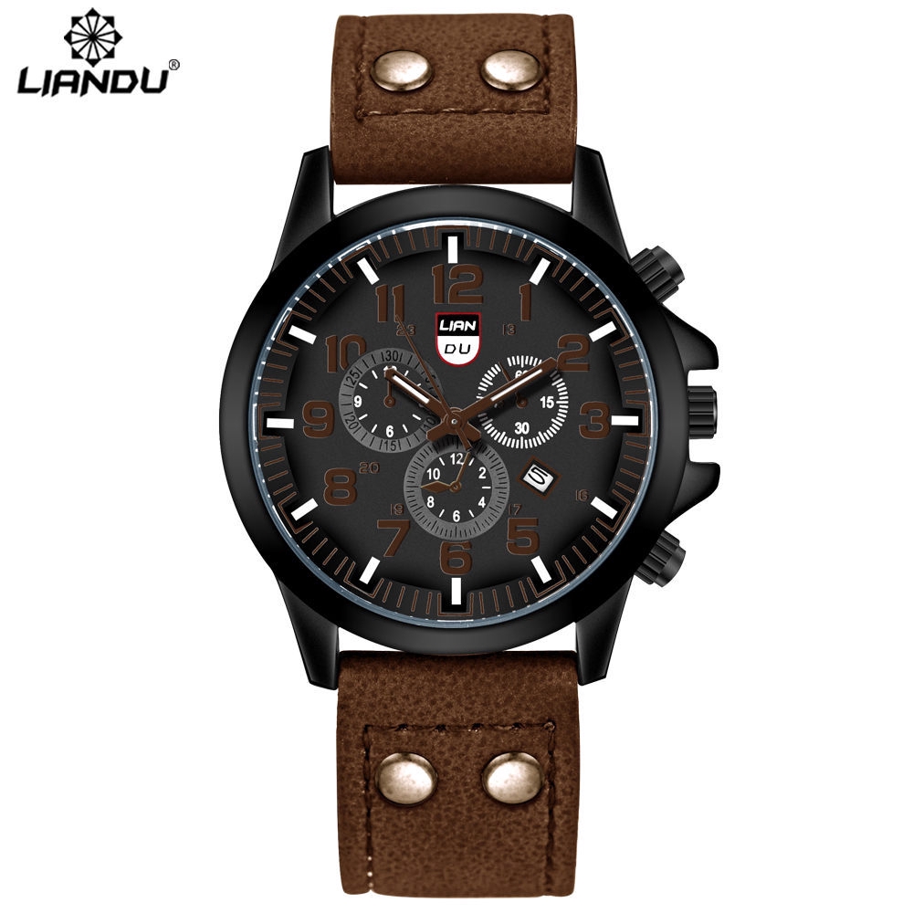 Đồng hồ kim dây da phong cách quân đội thời trang thanh lịch cho nam