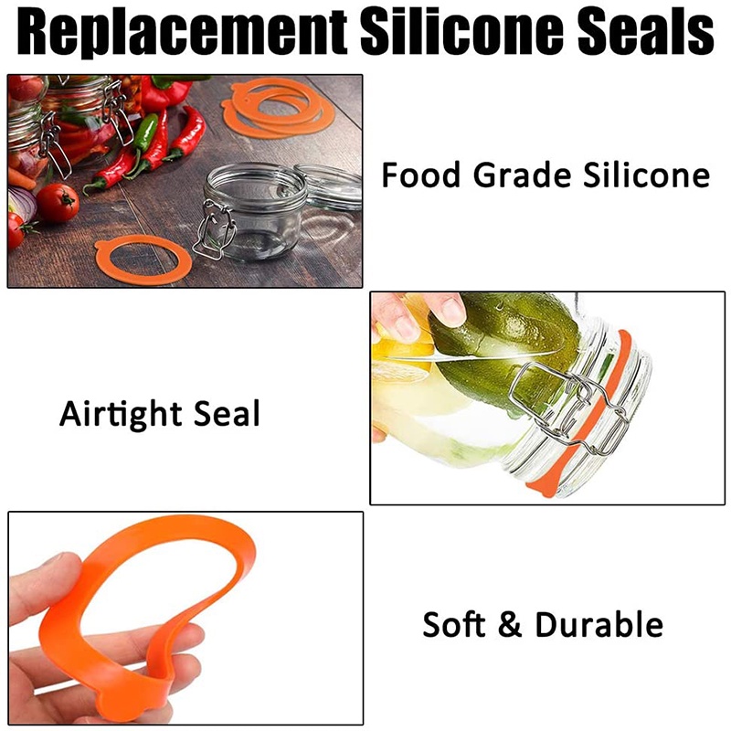 12 gói miếng đệm thay thế Silicone, Vòng đệm cao su kín khí cho nắp lọ Mason , Silicone đóng hộp chống rò rỉ, màu cam