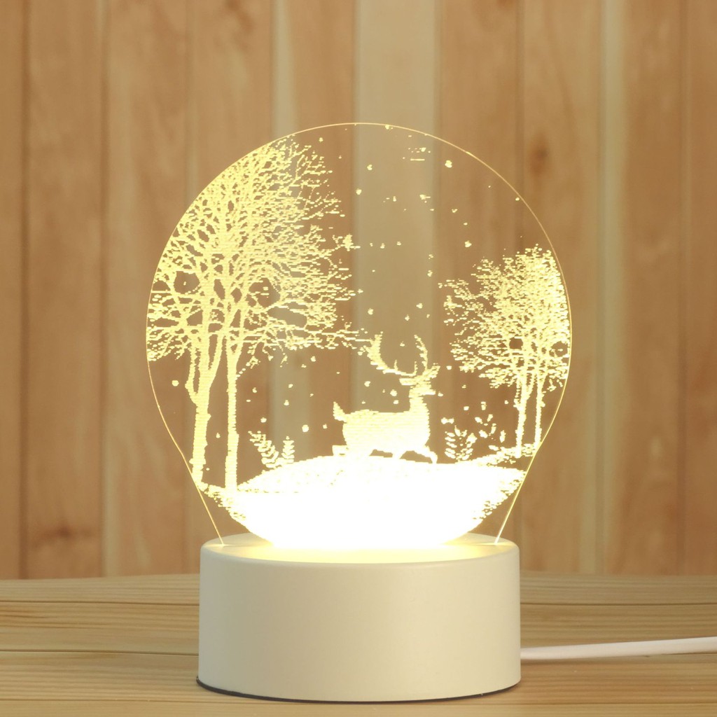 Đèn ngủ để bàn 3d ánh sáng vàng ấm trang trí phòng, đèn led decor phòng usb tiện lợi