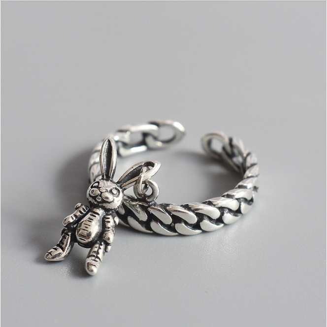 Nhẫn hở phối mặt hình thỏ phong cách retro cá tính