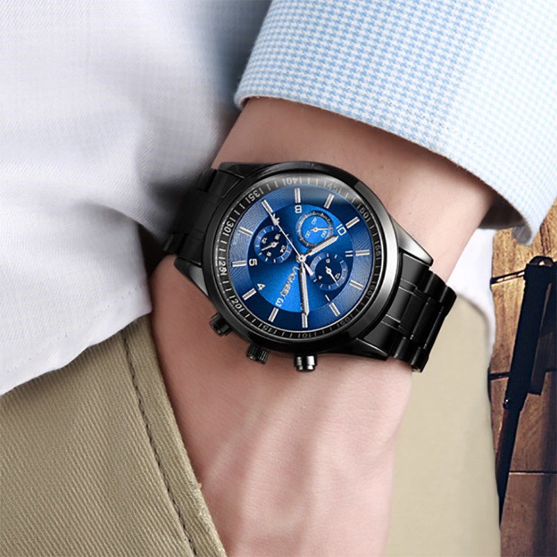 Đồng Hồ Nam Lagmeey 5308 Dây Thép Dây Đen