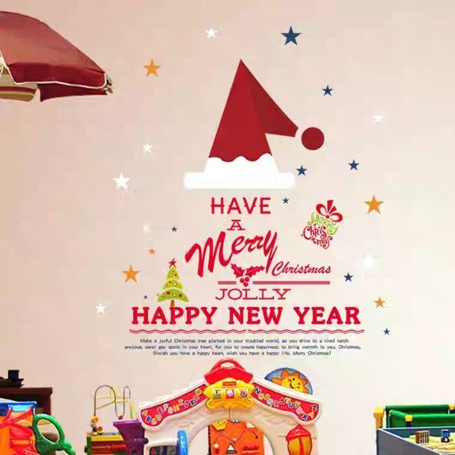 Decal dán kính , tường noel và happy new year ( kt 100x120)