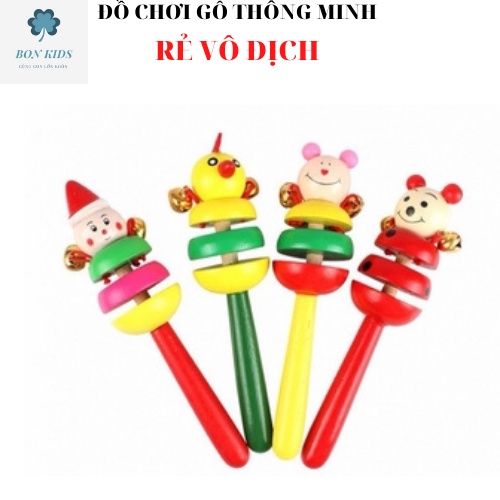 Lục lạc hình thú bằng gỗ đáng yêu cho bé, Đồ chơi gỗ thông minh cho bé BONKIDS