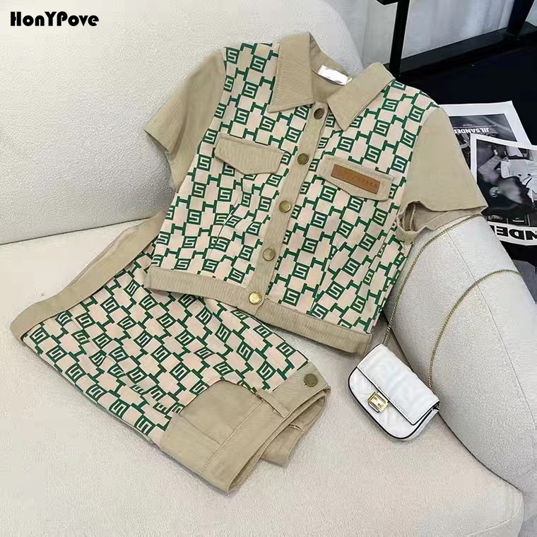 Honypove Bộ Áo Thun Tay Ngắn + Quần Short Phong Cách Phương Tây Thời Trang Mùa Hè Cho Nữ 2021