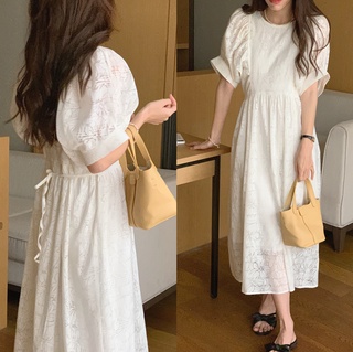 Đầm Dài Dáng Rộng Cột Dây Hoạ Tiết Jacquard Phong Cách Thời Trang Retro 53598
