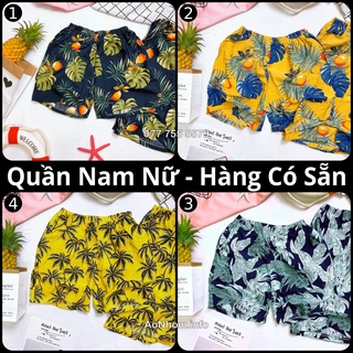 Quần đi biển - trái đào lá cây cây dừa - quần đôi nhóm lớp team building - hoạ tiết trái cây lá cây hawaii đi biển